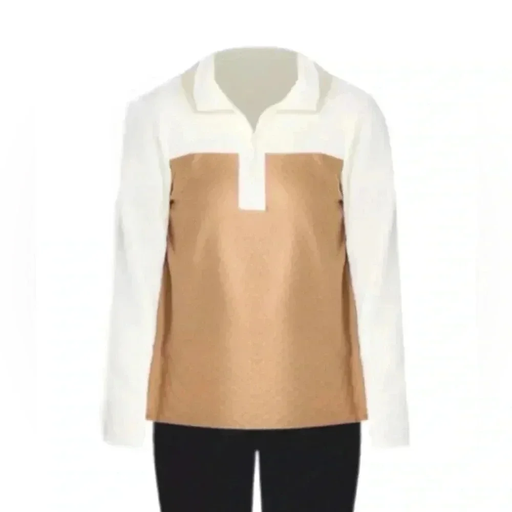 Croft & Barrow Quilted Pullover Colorblock Cream Camel Cozy Preppy S - Picture 7 of 8